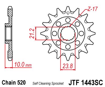 Řetězové kolečko JT JTF 1443-14SC 14 zubů, 520 Samočistící, Nízká hmotnost