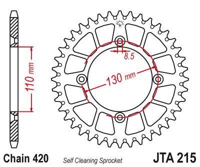 Hliníková řetězová rozeta JT JTA 215-50BLK 50 zubů, 420 černá