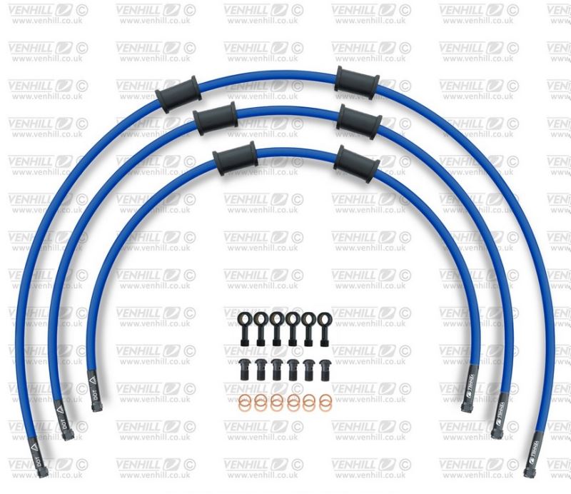 STANDARD Hadice přední brzdy sada Venhill POWERHOSEPLUS SUZ-5006FB-SB (3 hadice v sadě) modré hadice, černé koncovky