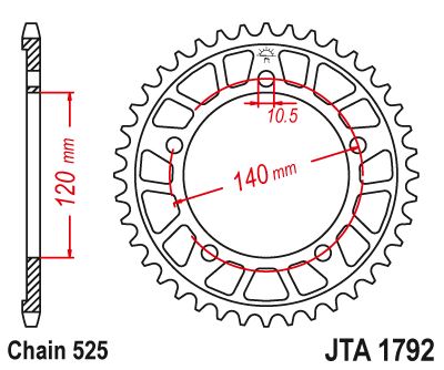 Hliníková řetězová rozeta JT JTA 1792-43BLK 43 zubů, 525 černá