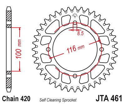 Hliníková řetězová rozeta JT JTA 461-51BLK 51 zubů, 420 černá