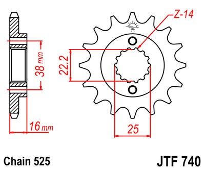 Řetězové kolečko JT JTF 740-16 16 zubů, 525