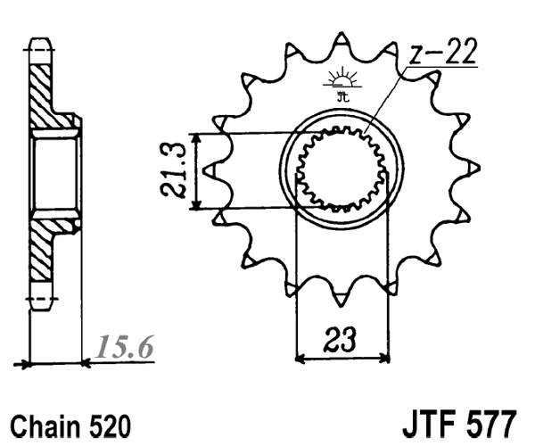 Řetězové kolečko JT JTF 577-15RB 15 zubů, 520 pogumované