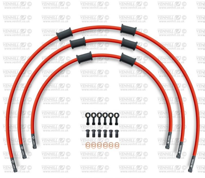 STANDARD Hadice přední brzdy sada Venhill POWERHOSEPLUS HON-7013FB-RD (3 hadice v sadě) červené hadice, černé koncovky