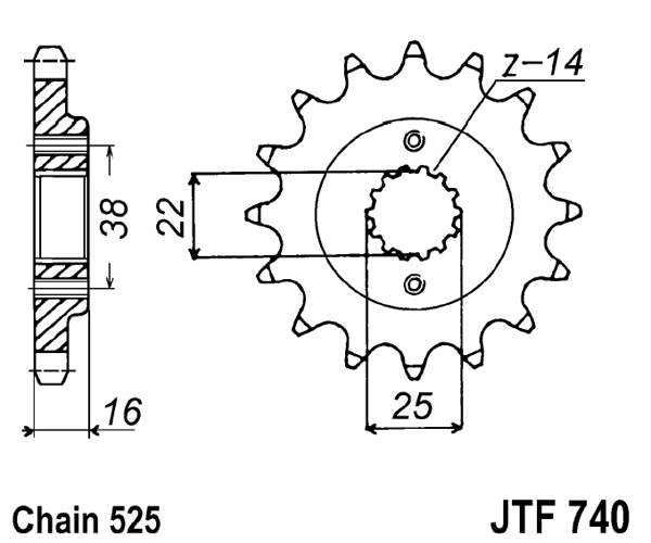 Řetězové kolečko JT JTF 740-14 14 zubů, 525
