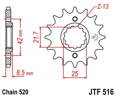 Řetězové kolečko JT JTF 516-13 13 zubů, 520