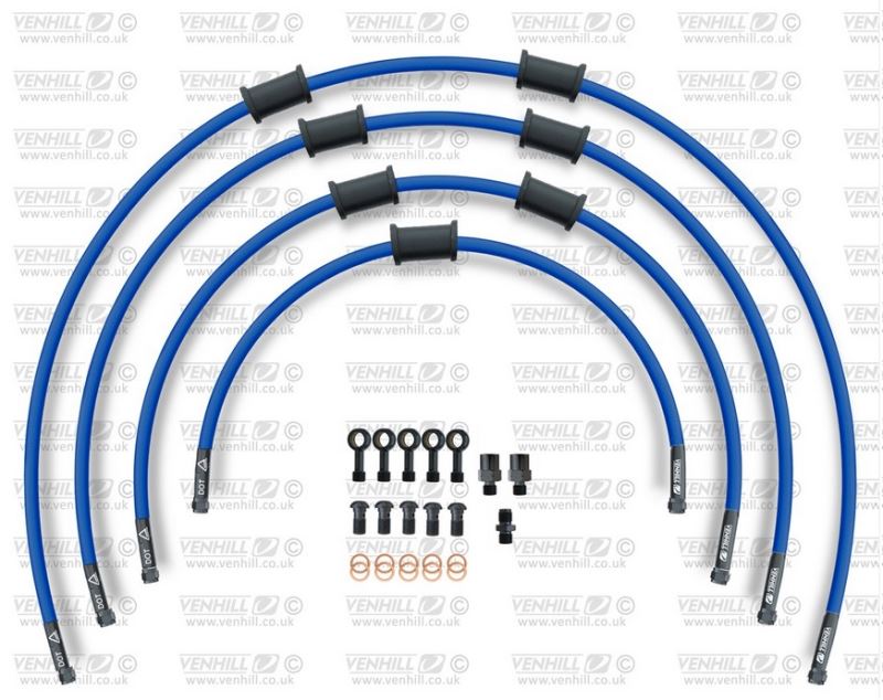 STANDARD Hadice přední brzdy sada Venhill POWERHOSEPLUS SUZ-5004F-SB (4 hadice v sadě) modré hadice, chromové koncovky