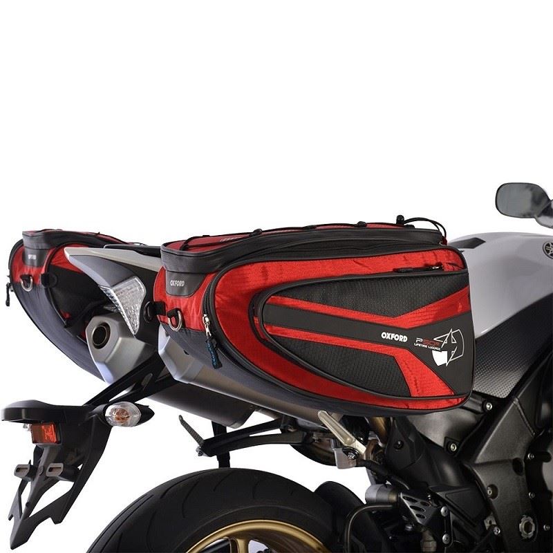 boční brašny na motocykl P50R, OXFORD (černé/červené, objem 50 l, pár)