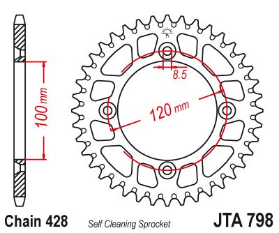 Hliníková řetězová rozeta JT JTA 798-47BLK 47 zubů, 428 černá