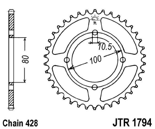 Řetězová rozeta JT JTR 1794-45 45 zubů, 428