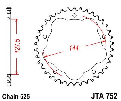 Hliníková řetězová rozeta JT JTA 752-36 36 zubů, 525