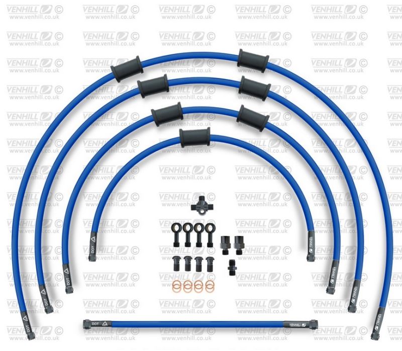 STANDARD Hadice přední brzdy sada Venhill POWERHOSEPLUS SUZ-5007F-SB (5hadic v sadě) modré hadice, chromové koncovky