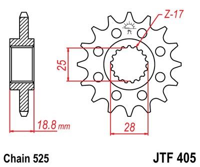 Řetězové kolečko JT JTF 405-20RB 20 zubů, 525 pogumované