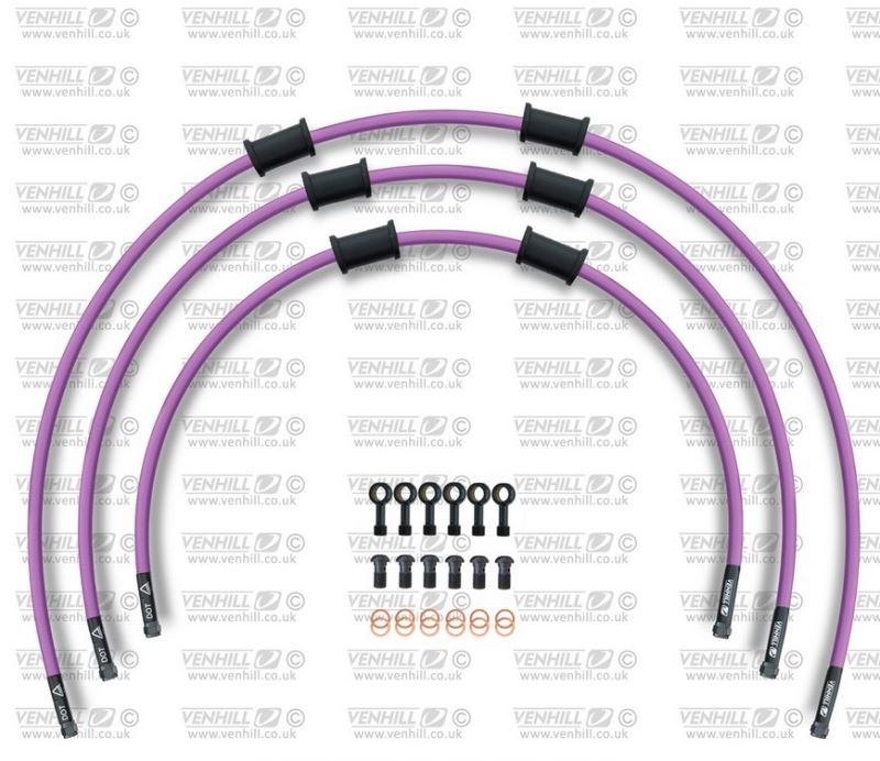 STANDARD Hadice přední brzdy sada Venhill POWERHOSEPLUS YAM-6016FB-PU (3 hadice v sadě) fialové hadice, černé koncovky