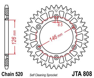 duralová rozeta pro sekundární řetězy typu 520, JT - Anglie (53 zubů)