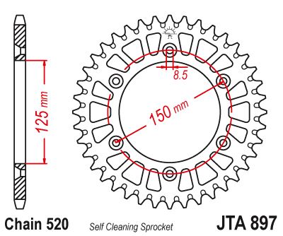 Hliníková řetězová rozeta JT JTA 897-51BLK 51 zubů, 520 černá