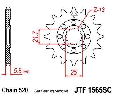 Řetězové kolečko JT JTF 1565-14SC 14 zubů, 520 Samočistící, Nízká hmotnost