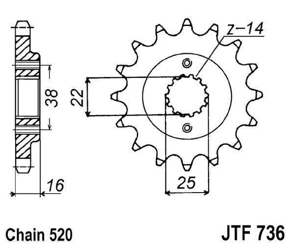 Řetězové kolečko JT JTF 736-14 14 zubů, 520