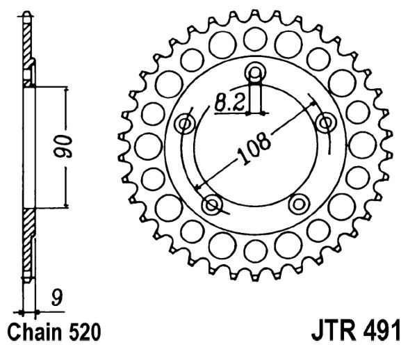Řetězová rozeta JT JTR 491-38 38 zubů, 520