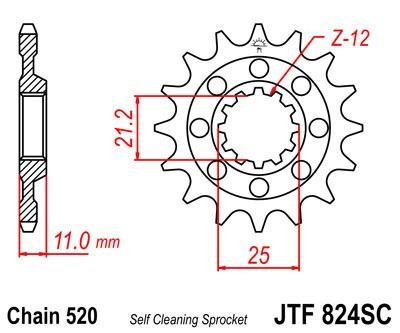 Řetězové kolečko JT JTF 824-14SC 14 zubů, 520 Samočistící, Nízká hmotnost