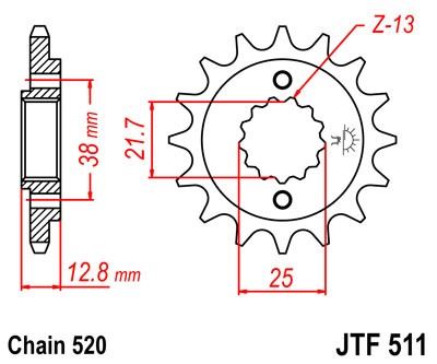 Řetězové kolečko JT JTF 511-15RB 15 zubů, 520 pogumované