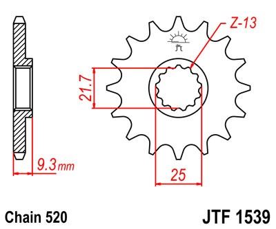 Řetězové kolečko JT JTF 1539-14RB 14 zubů, 520 pogumované