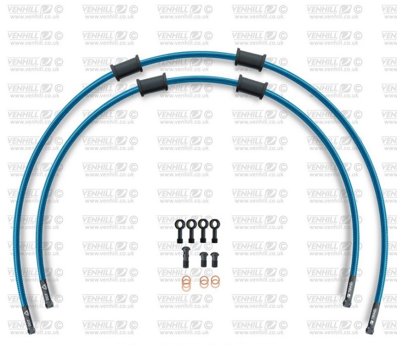 RACE Hadice přední brzdy sada Venhill POWERHOSEPLUS HON-5020FB-TB (2 hadice v sadě) průhledně modré hadice, černé koncovky