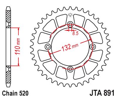 Hliníková řetězová rozeta JT JTA 891-48BLK 48 zubů, 520 černá