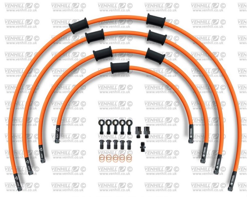 STANDARD Hadice přední brzdy sada Venhill POWERHOSEPLUS SUZ-5004FB-OR (4 hadice v sadě) oranžové hadice, černé koncovky