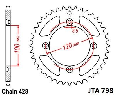 Hliníková řetězová rozeta JT JTA 798-47 47 zubů, 428