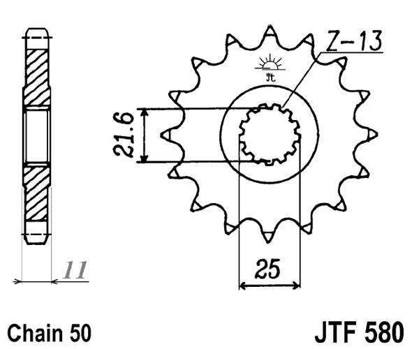 Řetězové kolečko JT JTF 580-16RB 16 zubů, 530 pogumované