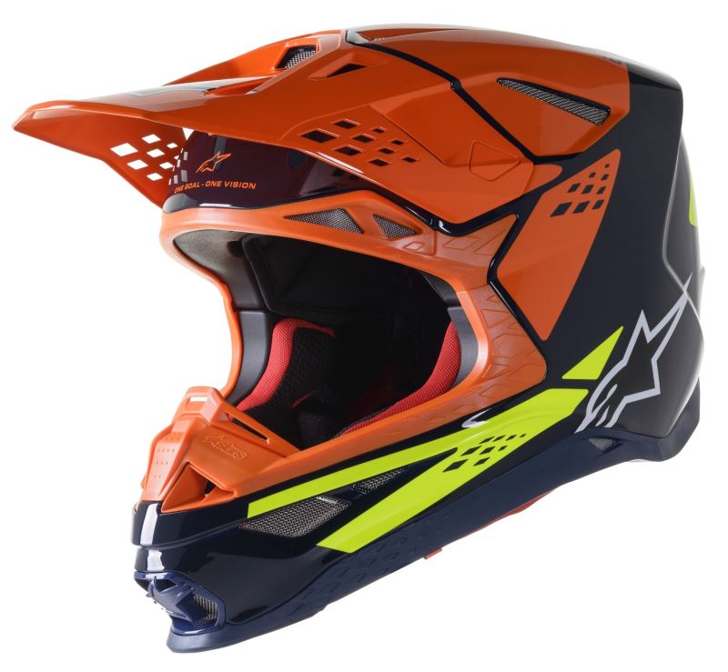 Přilba SUPERTECH S-M8 FACTORY 2022, ALPINESTARS (tmavá modrá/oranžová/žlutá fluo lesklá)