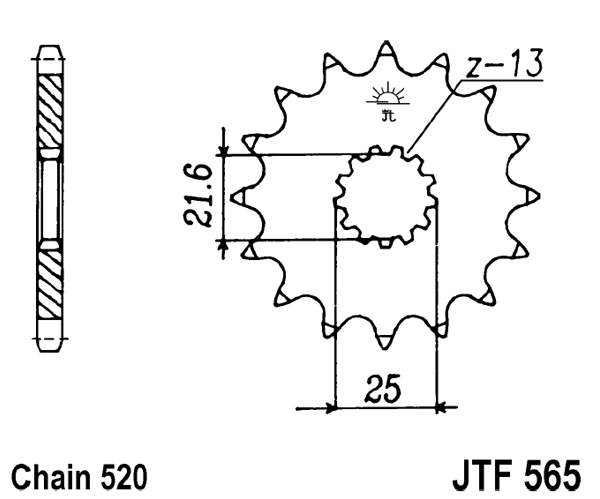 Řetězové kolečko JT JTF 565-16RB 16 zubů, 520 pogumované