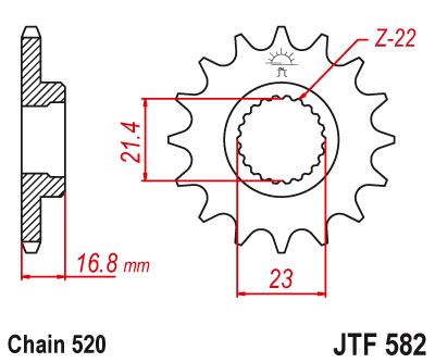 Řetězové kolečko JT JTF 582-16RB 16 zubů, 520 pogumované