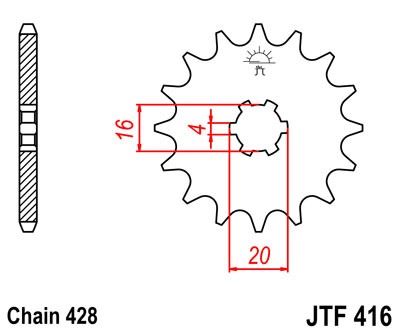 Řetězové kolečko JT JTF 416-14 14 zubů, 428