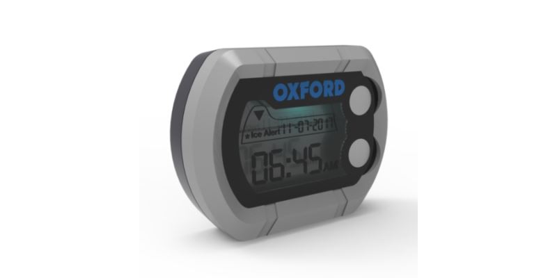 hodiny a teploměr na motocykl voděodolné, OXFORD (stříbrná)