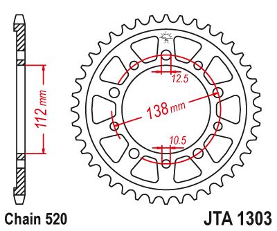 Hliníková řetězová rozeta JT JTA 1303-42BLK 42 zubů, 520 černá