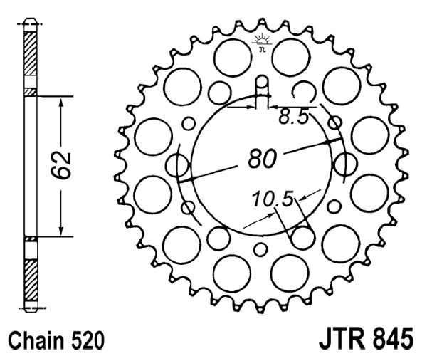 Řetězová rozeta JT JTR 845-45 45 zubů, 520