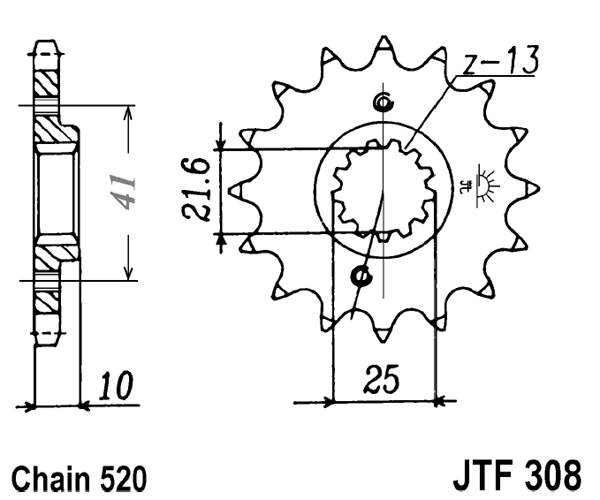 Řetězové kolečko JT JTF 308-15RB 15 zubů, 520 pogumované
