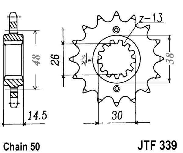 Řetězové kolečko JT JTF 339-16RB 16 zubů, 530 pogumované