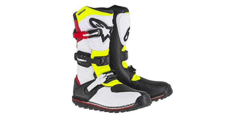 Boty TECH TRIAL 2022, ALPINESTARS (bílá/červená/žlutá fluo/černá)