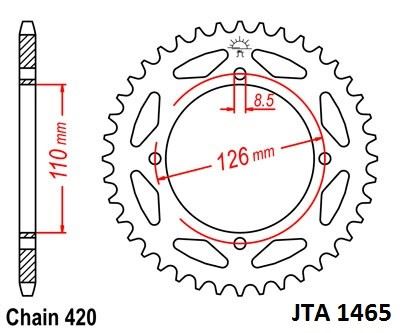 duralová rozeta pro sekundární řetězy typu 420, JT - Anglie (47 zubů)