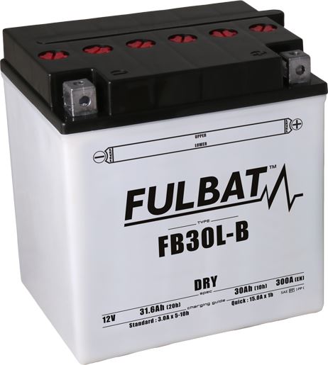 Konvenční motocyklová baterie FULBAT FB30L-B (YB30L-B) Včetně balení kyseliny