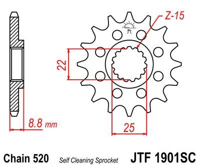 Řetězové kolečko JT JTF 1901-16SC 16 zubů, 520 Samočistící, Nízká hmotnost