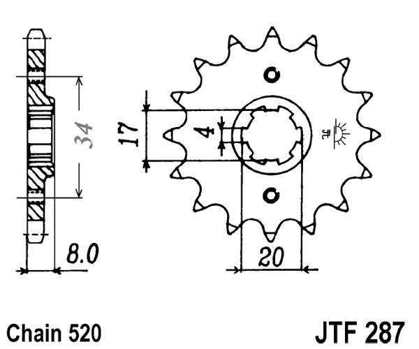 Řetězové kolečko JT JTF 287-14 14 zubů, 520