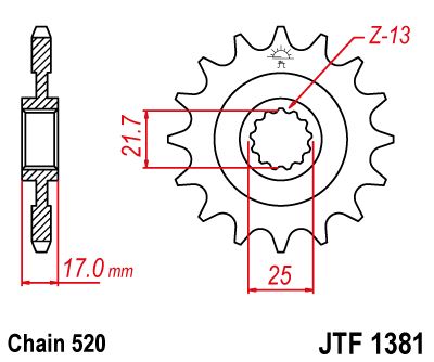 Řetězové kolečko JT JTF 1381-15RB 15 zubů, 520 pogumované