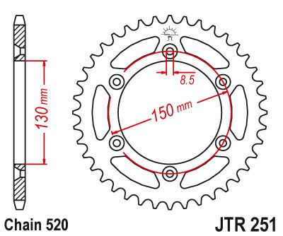 Řetězová rozeta JT JTR 251-50SC 50 zubů, 520 Samočistící, Nízká hmotnost