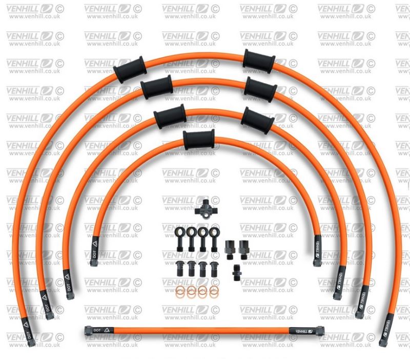 STANDARD Hadice přední brzdy sada Venhill POWERHOSEPLUS KAW-9001FB-OR (5hadic v sadě) oranžové hadice, černé koncovky