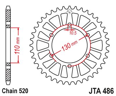 Hliníková řetězová rozeta JT JTA 486-46BLK 46 zubů, 520 černá