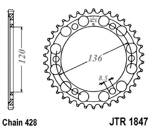 Řetězová rozeta JT JTR 1847-57 57 zubů, 428